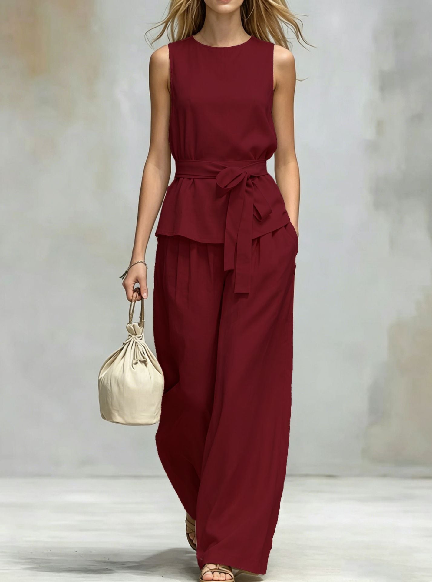 Ilena Sleeveless Tie-Waist Two Piece Pants Set