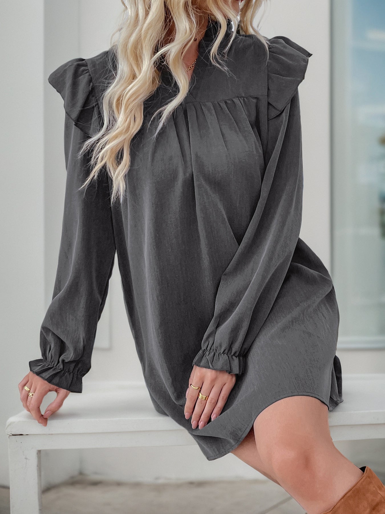 Catherine Cotton Blend Relaxed Ruffle Dress