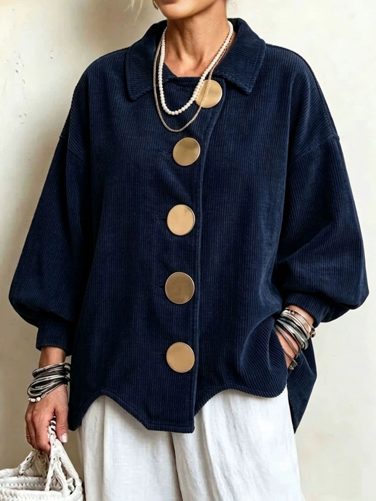 Karenina Oversized Corduroy Statement-Button Jacket