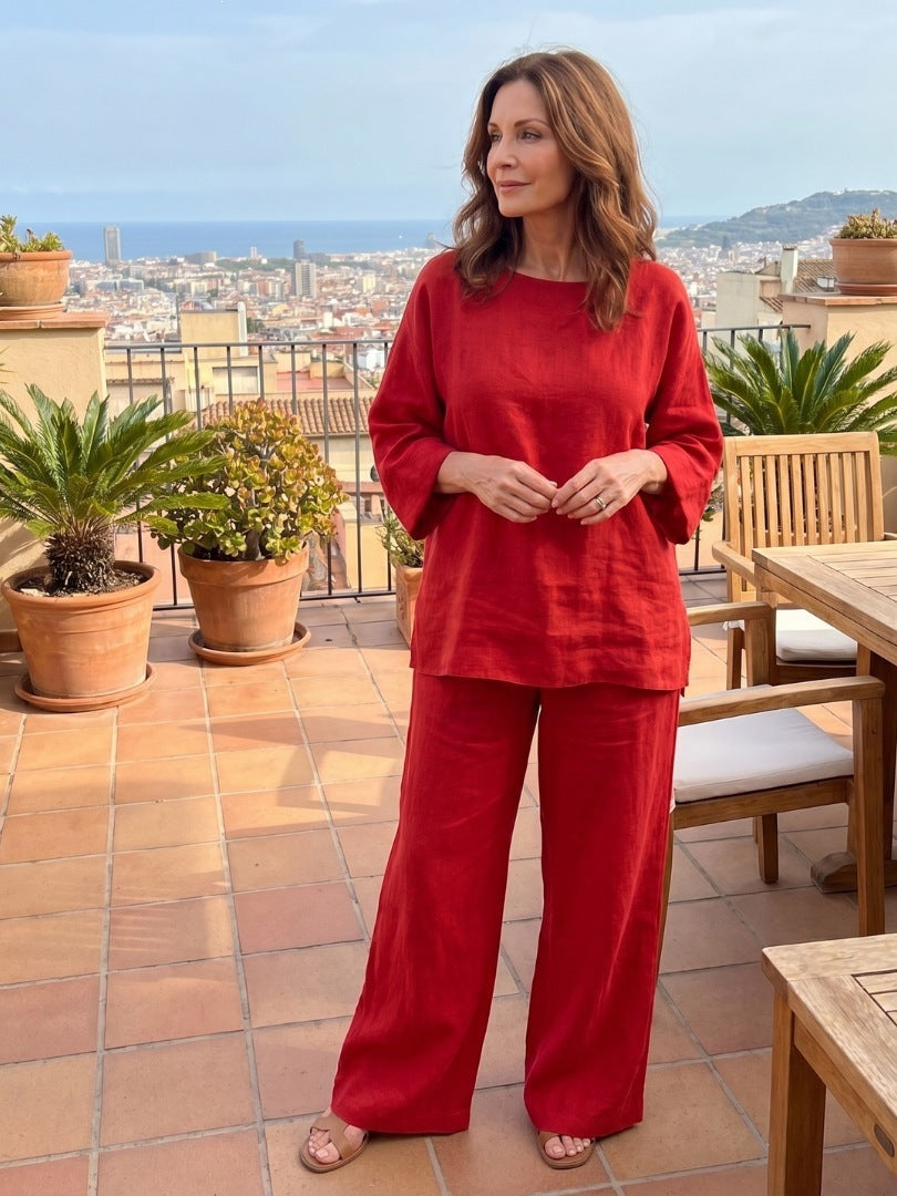 Neoma Linen Blend Wide Leg Pants Set