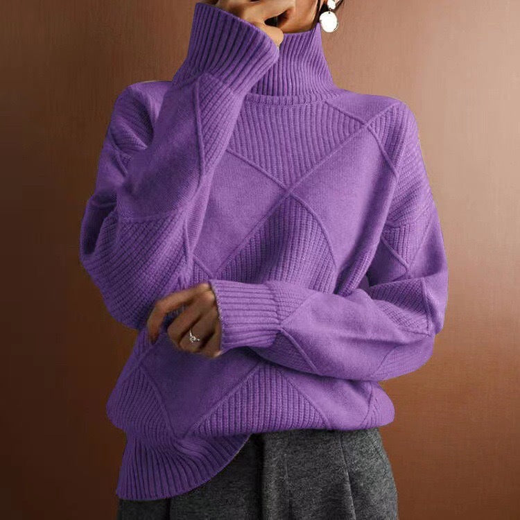 Margo & Main – diamond knit turtleneck sweater, full length view, US women's sizes