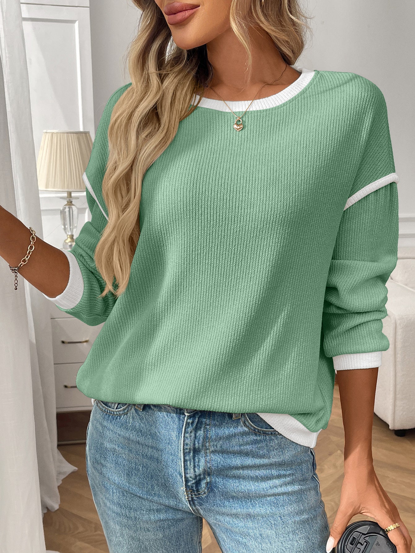 Margo & Main – contrast-trim ribbed knit top, additional view 13, US women's sizes