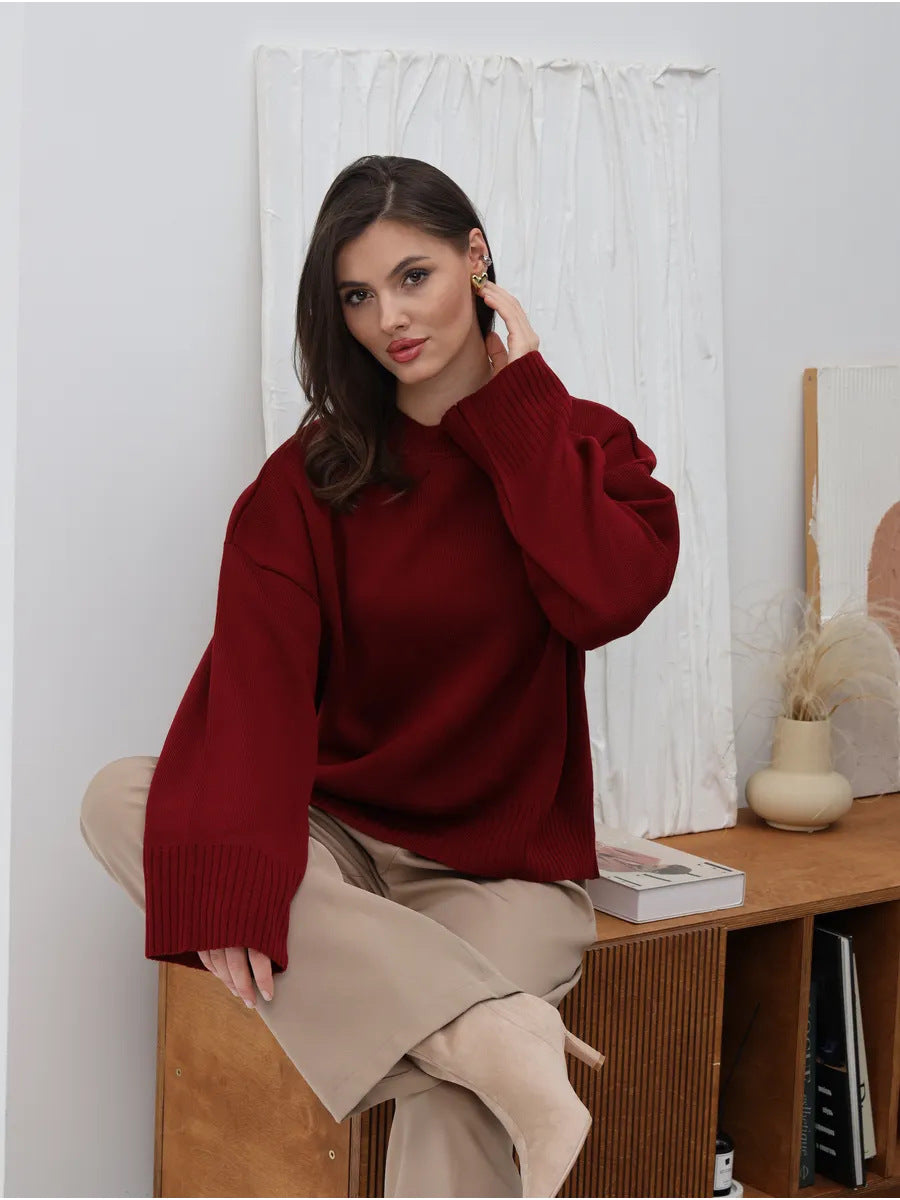 Margo & Main – ribbed-cuff oversized pullover sweater, worn view, US women's sizes