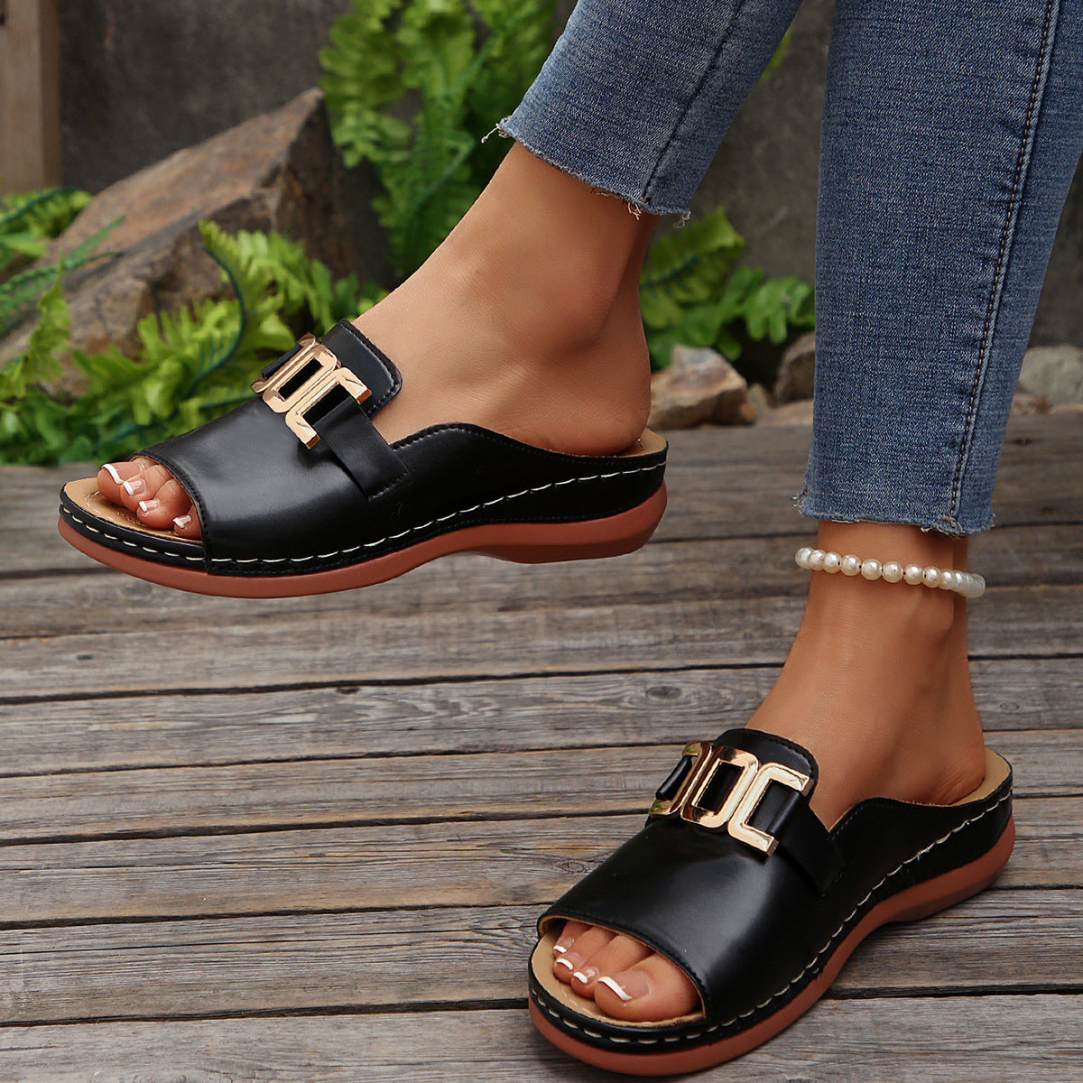 Carol Gold Accent Slip-On Sandals