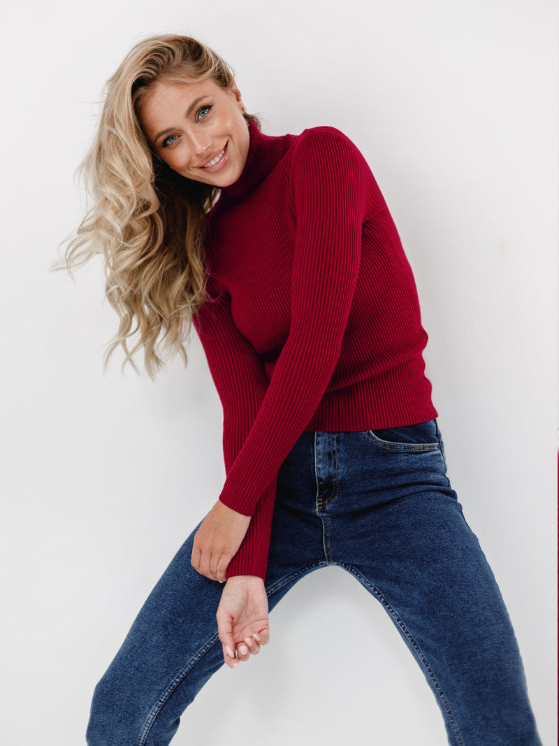 Margo & Main – cotton ribbed knit turtleneck sweater, angled view, US women's sizes