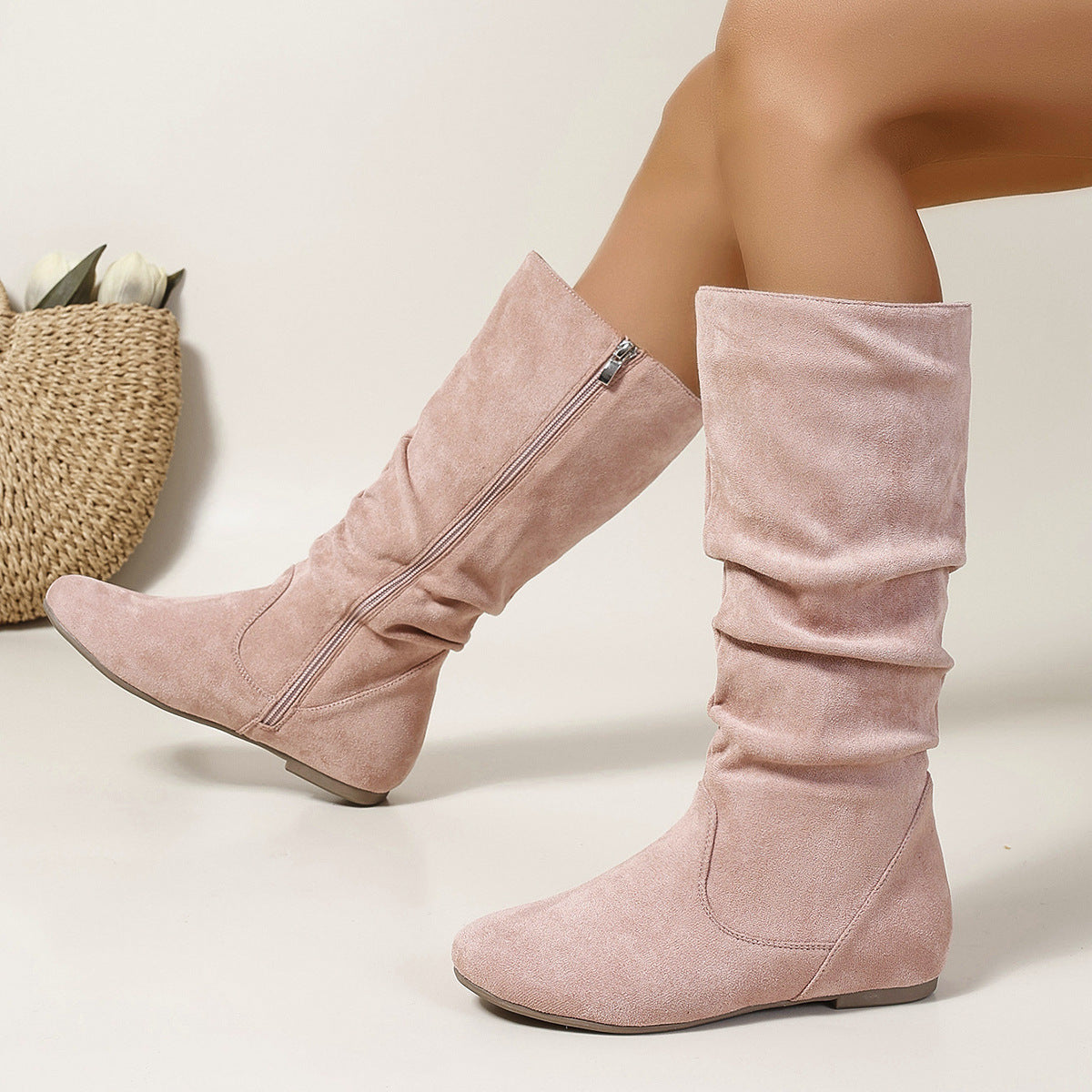 Frida Slouch Mid-Calf Flat Suede Boots