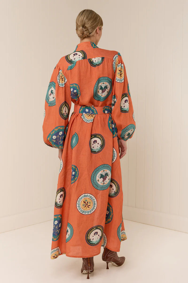 Rhoda Linen Floral Belted Shirt Dress