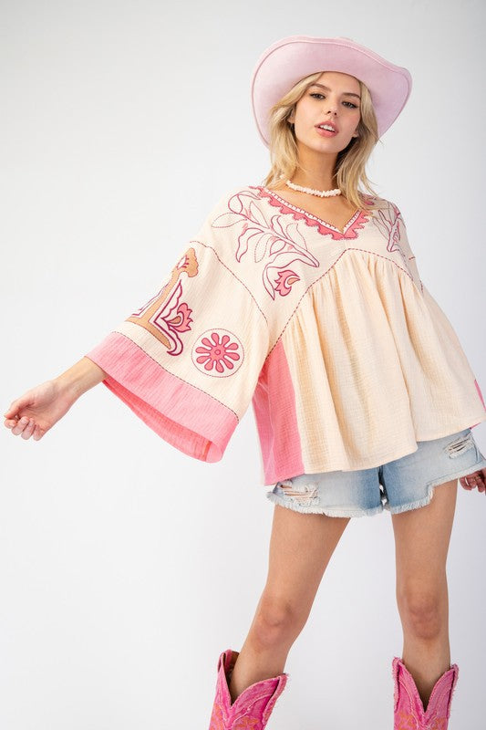 Norma Embroidered Boho Blouse