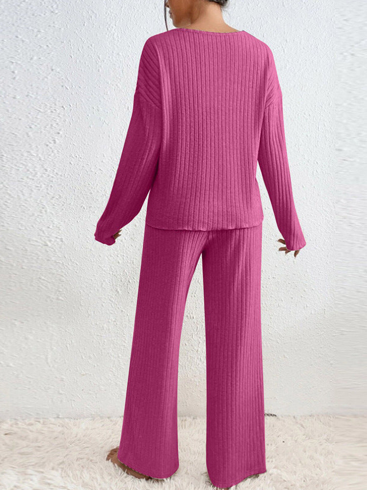 Esra Ribbed Knit Wide-Leg Lounge Set
