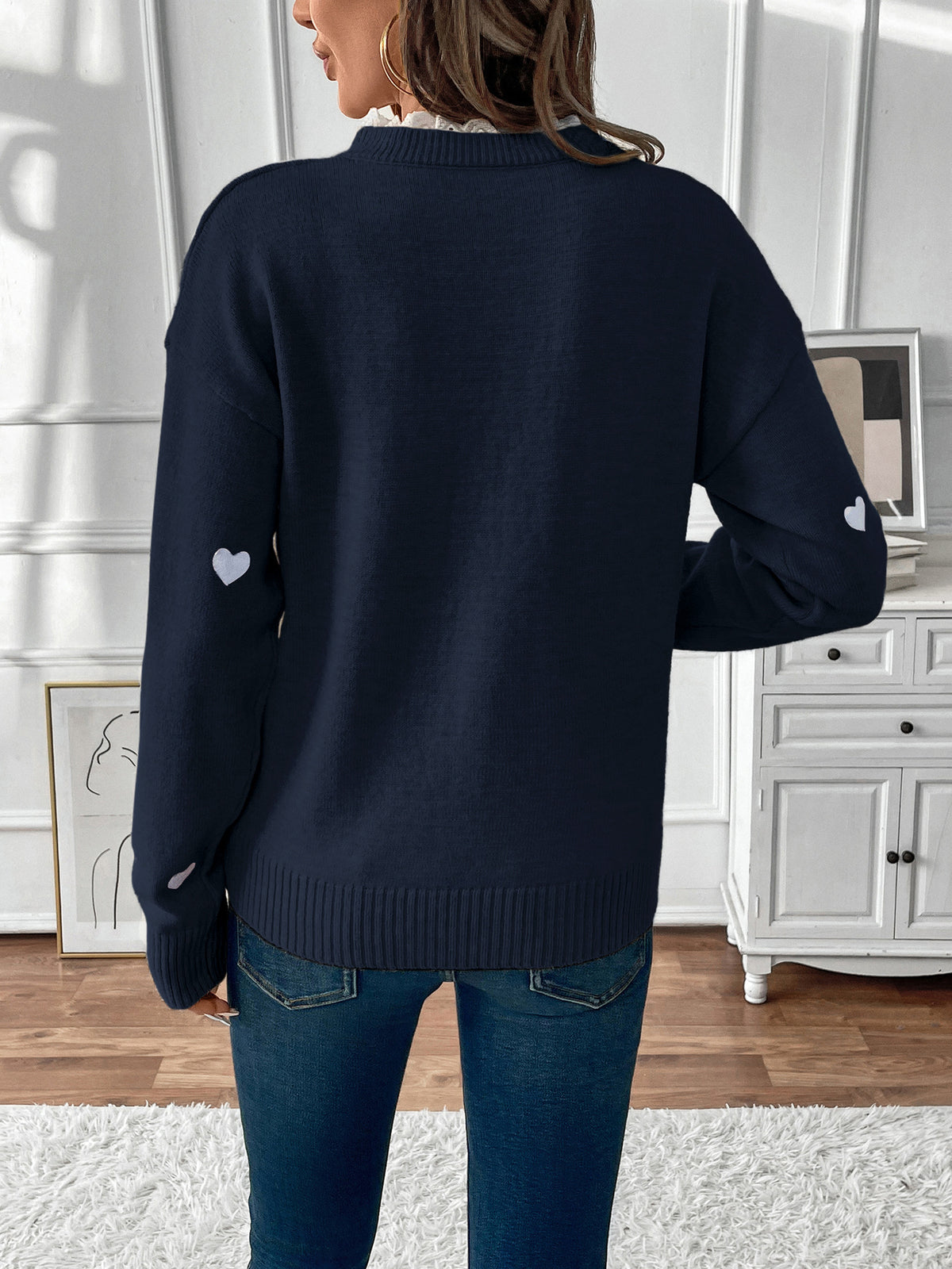 Candela Heart Embroidered Lace V-Neck Sweater
