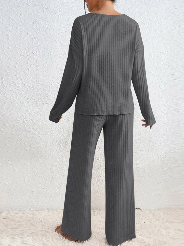 Esra Ribbed Knit Wide-Leg Lounge Set