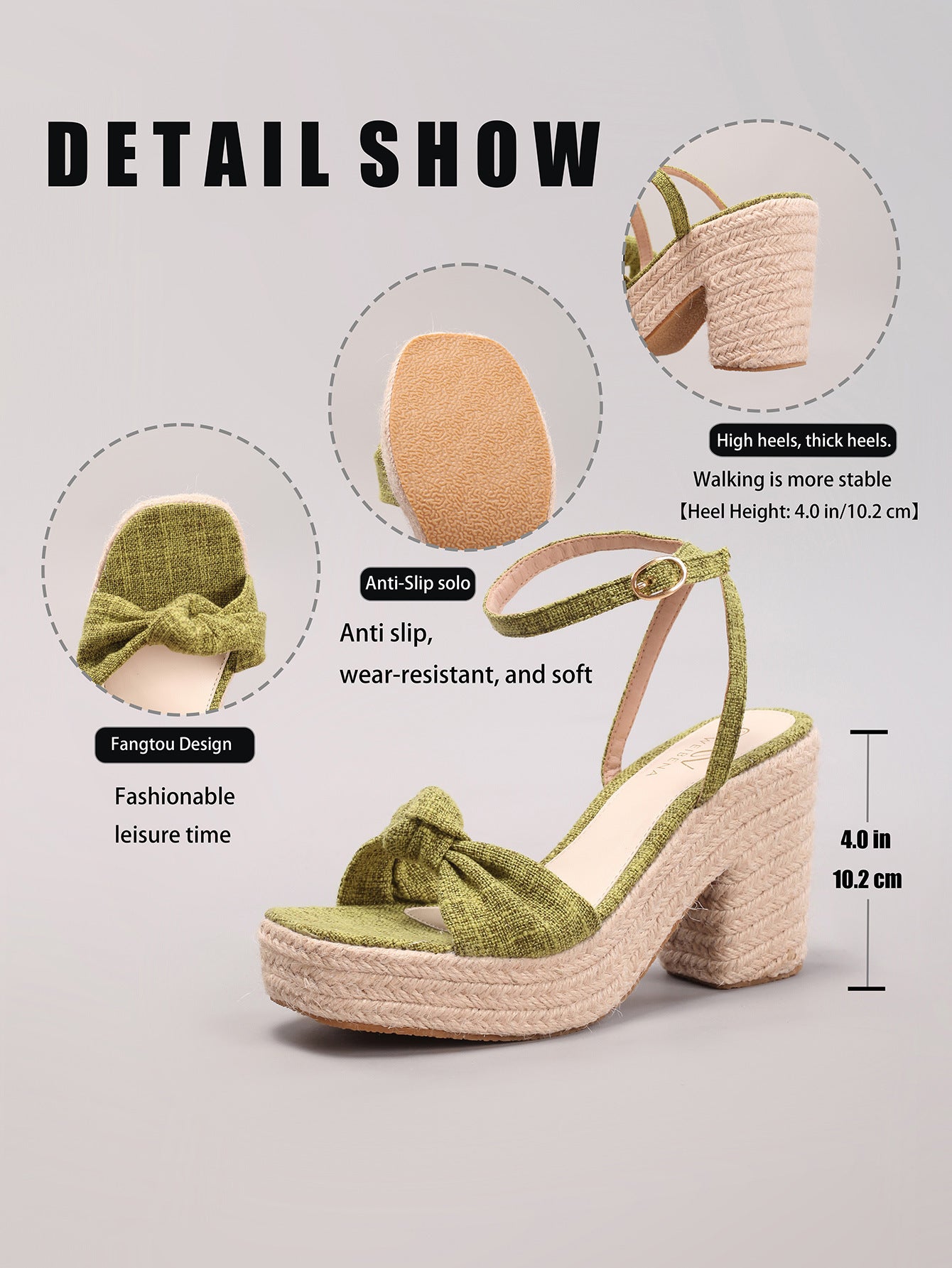 Margo & Main – Knotted Bow Espadrille Wedge Sandals, detail view, US women's sizes