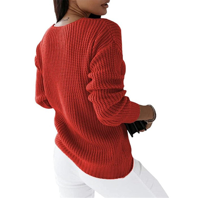 Delaney Cable Knit V-Neck Pullover Sweater