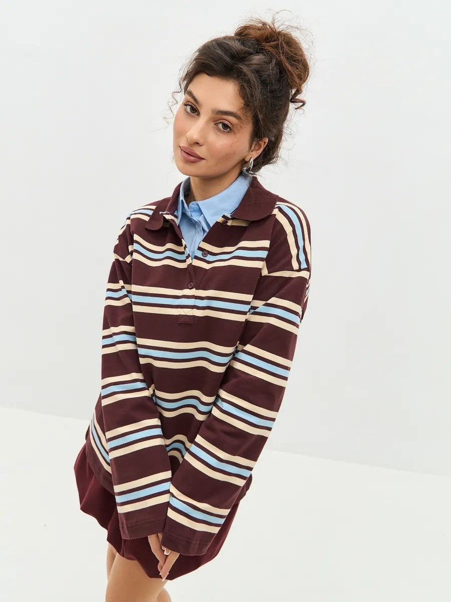 Esperanza Striped Cotton Long Sleeve Polo Shirt