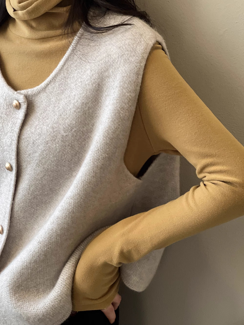 Margo & Main – button-front knit sweater vest, fabric detail, US women's sizes