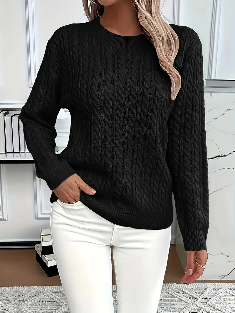 Dulcie Thick Cable Knit Crew Neck Sweater