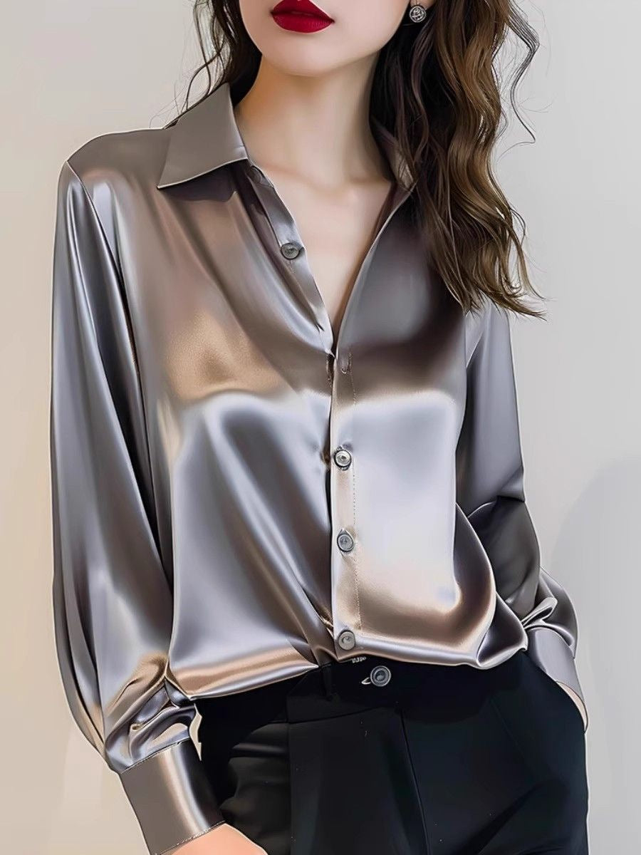 Amy Satin Button Shirt
