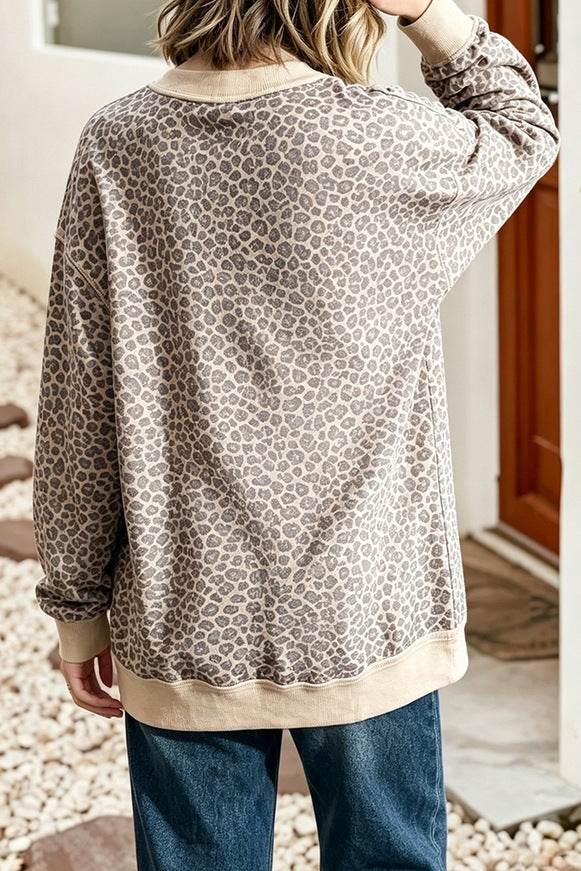 Lalage Leopard Print Mock Neck Sweatshirt