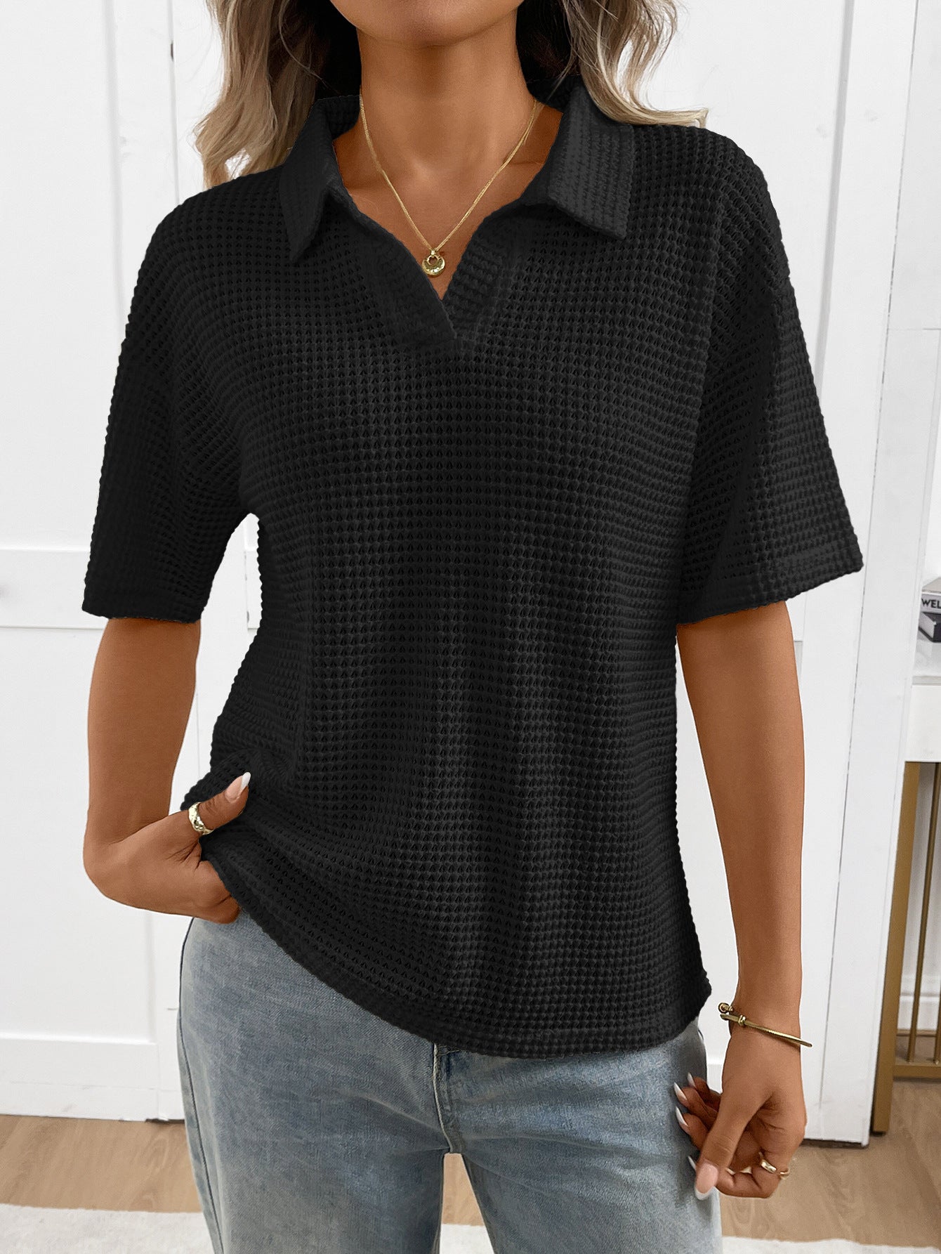 Mabel Textured Knit Polo Top