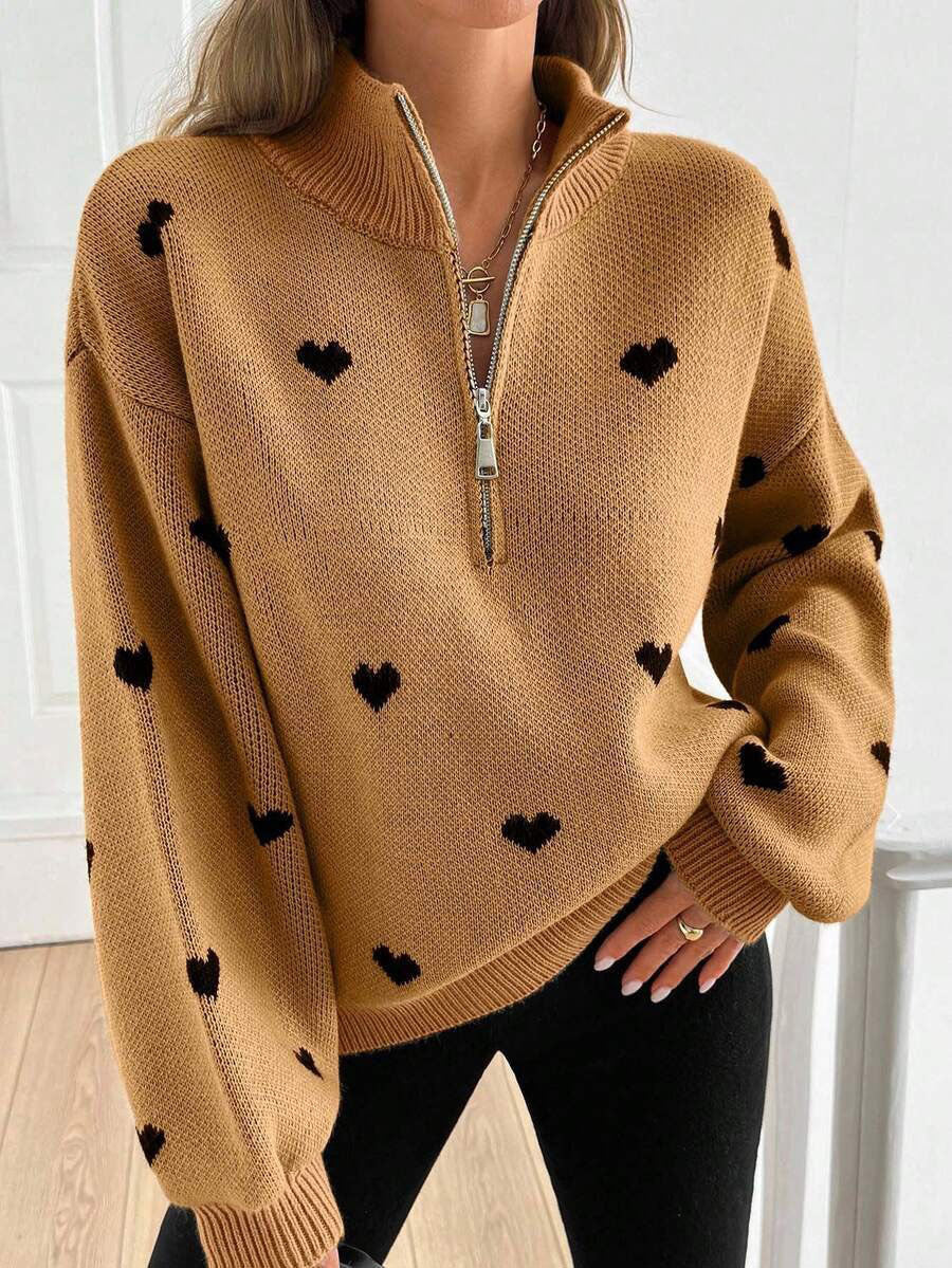 Margo & Main – heart print quarter-zip sweater, additional view 14, US women's sizes