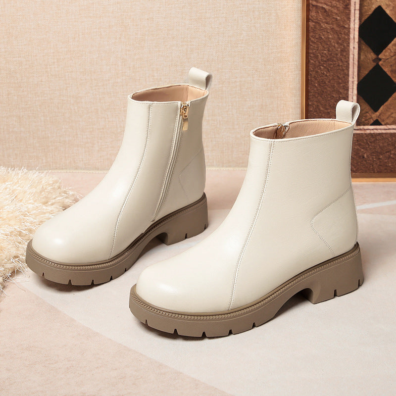 Gwen Minimal Side-Zip Lug Sole Ankle Boots