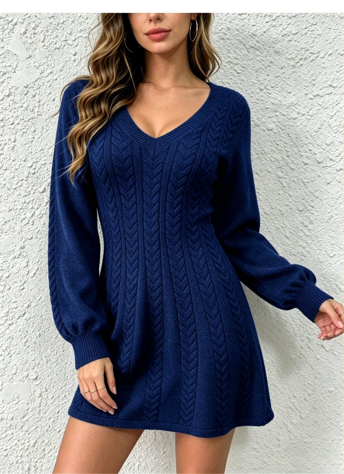 Constanza Cable Knit V-Neck Sweater Dress