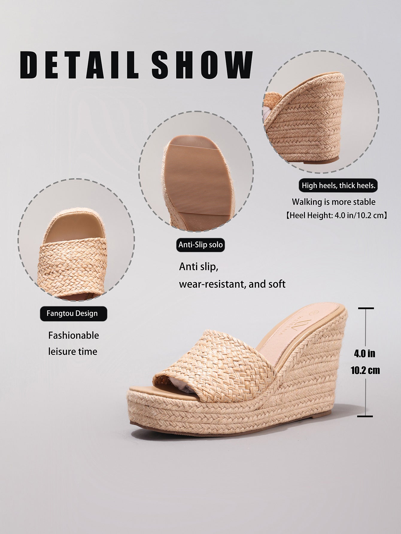 Margo & Main – Woven Straw Platform Mule Sandals, back view, US women's sizes