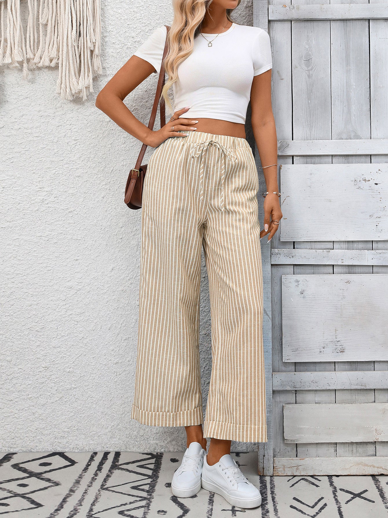 Cosetta Striped Cropped Wide-Leg Pants