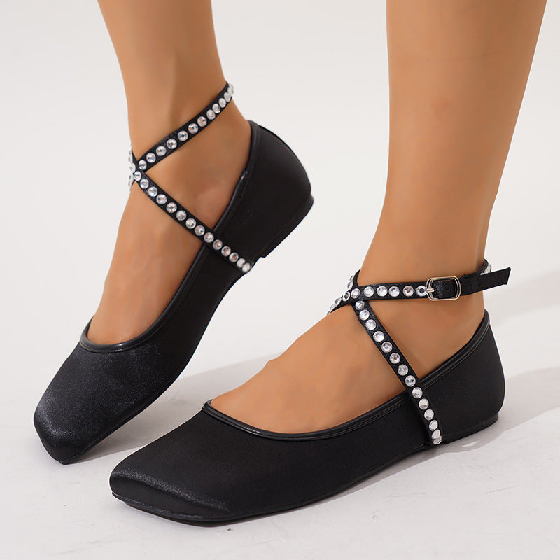 Margo & Main – crystal strap ballet flats, front view, US women's sizes