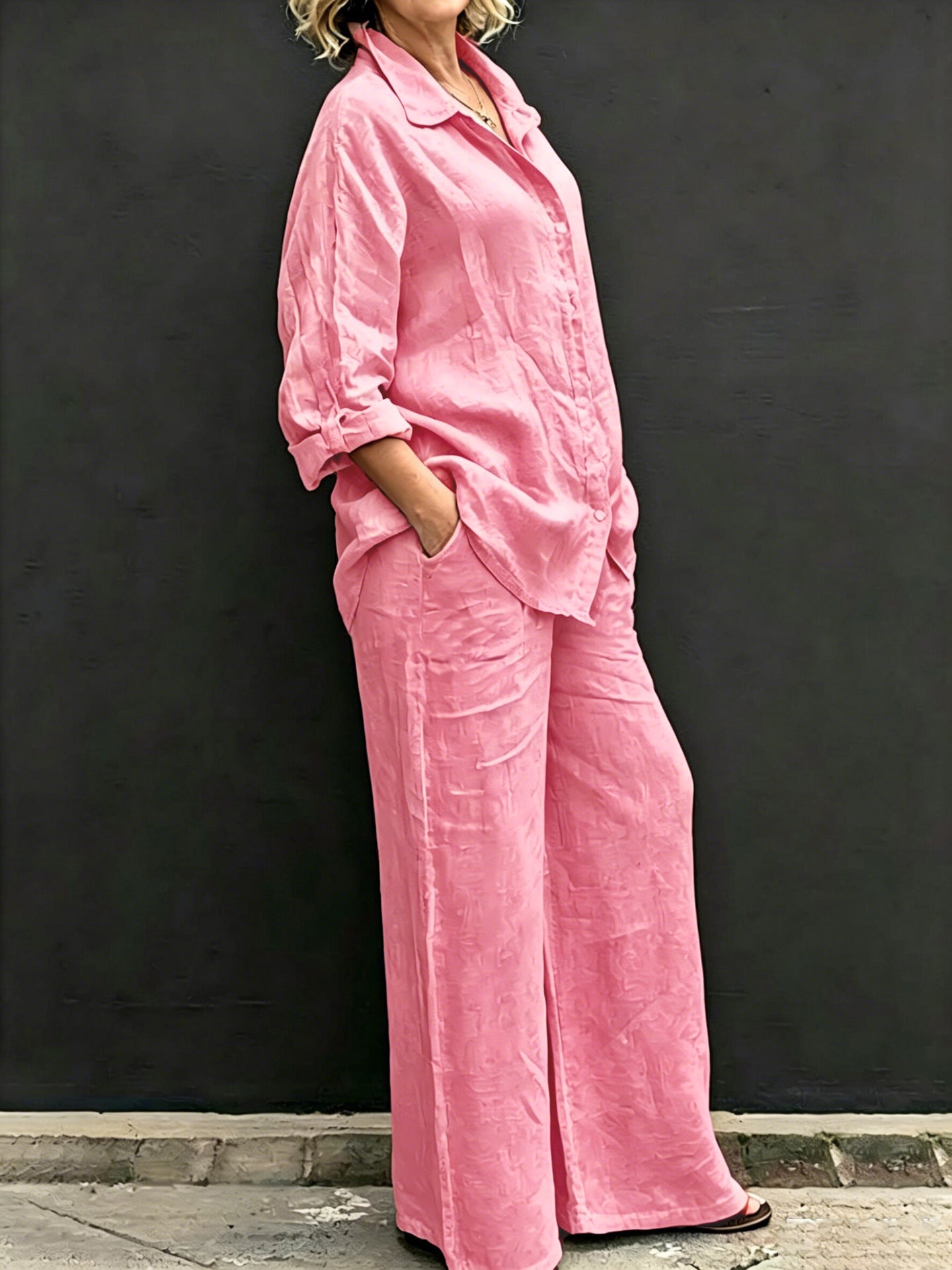 Brisa Relaxed Button-Up Wide Leg Pants Set
