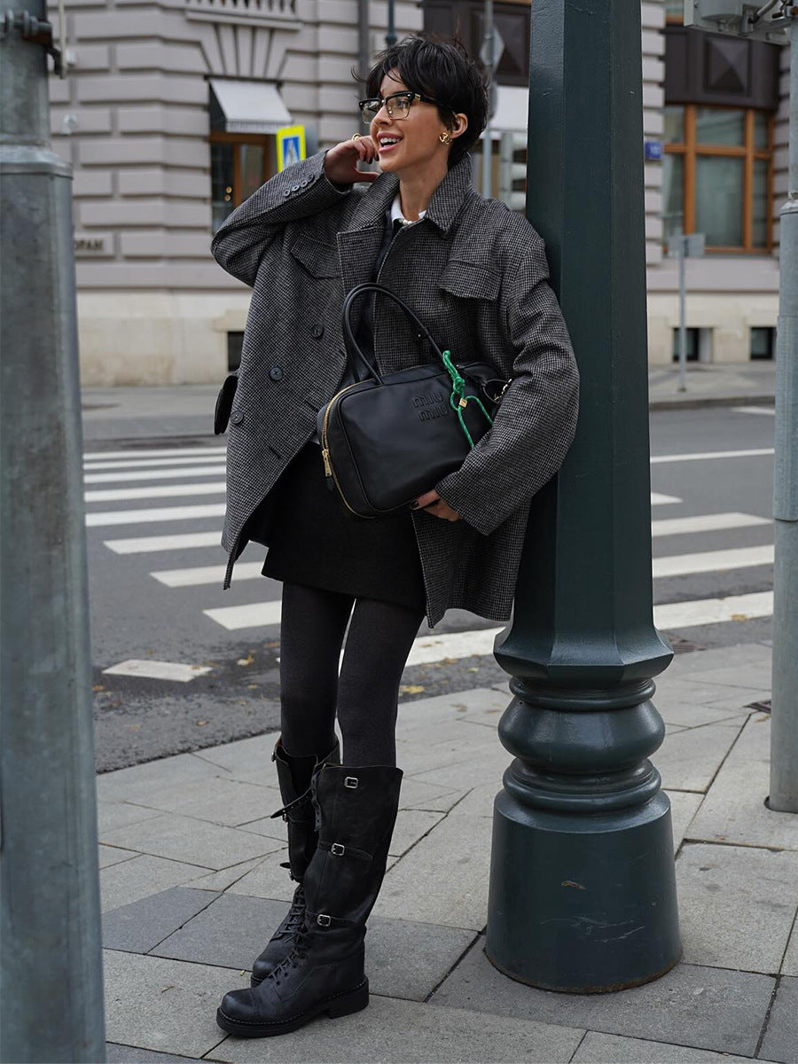 Letizia Houndstooth Wool Blend Double-Breasted Coat