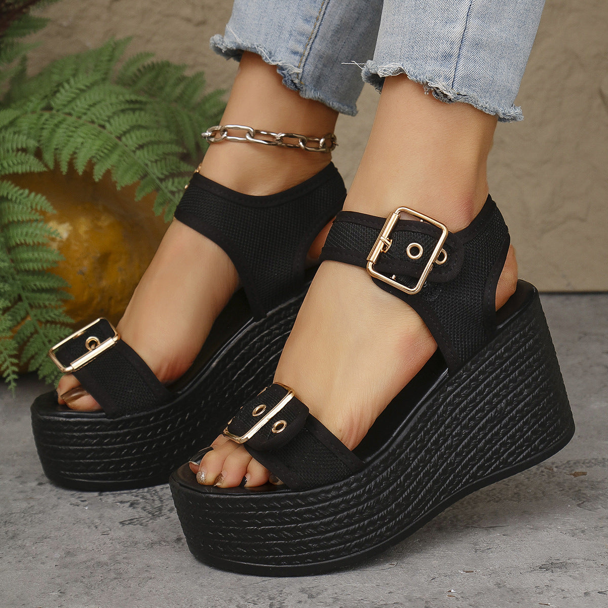 Mara Double Buckle Platform Wedge Sandals