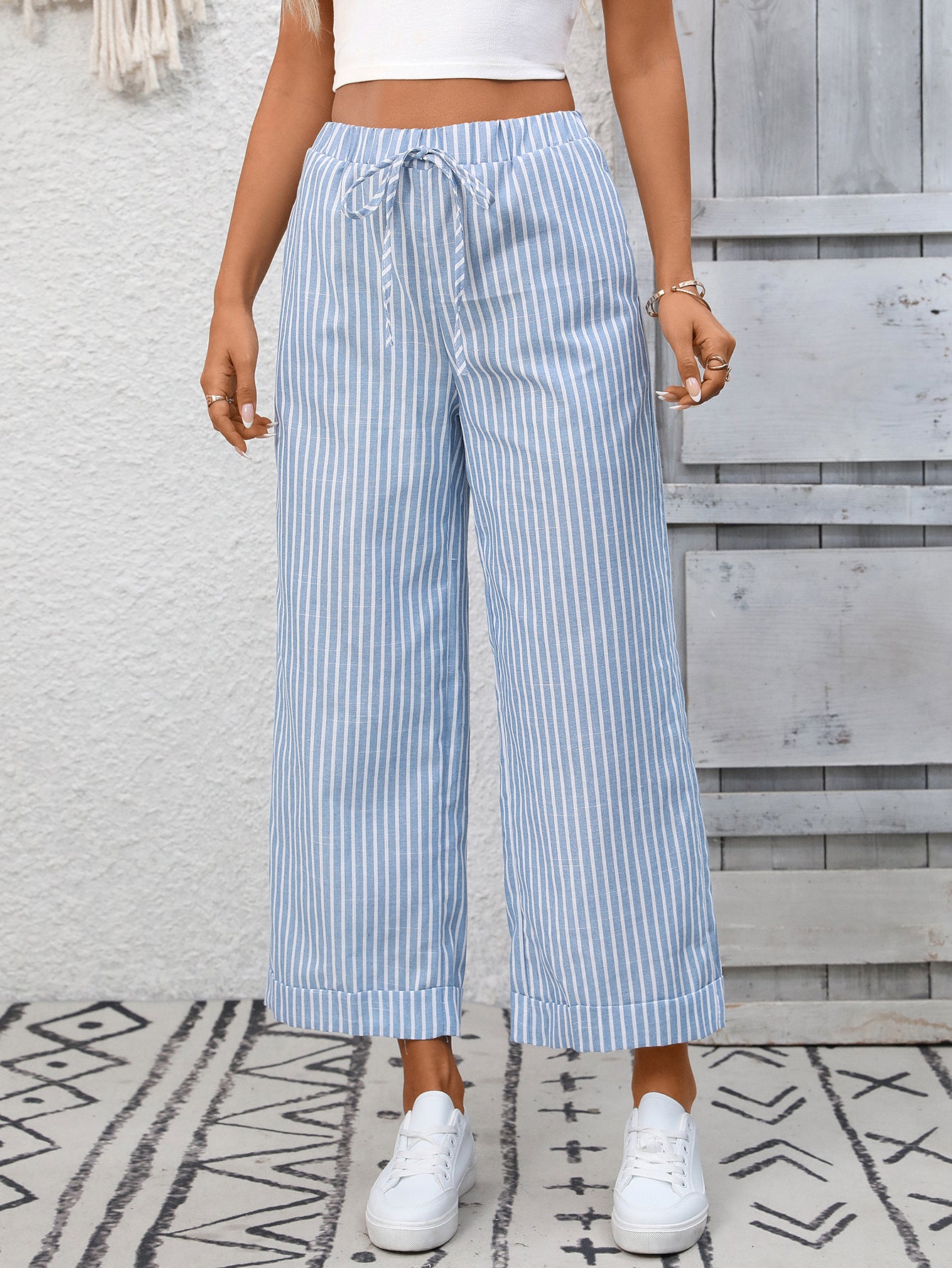 Cosetta Striped Cropped Wide-Leg Pants