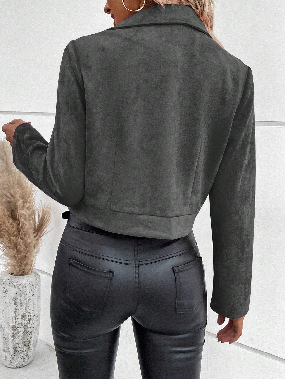 Anouska Cropped Faux Suede Moto Jacket