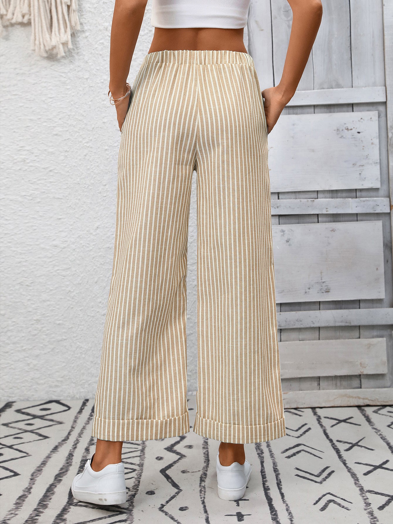 Cosetta Striped Cropped Wide-Leg Pants
