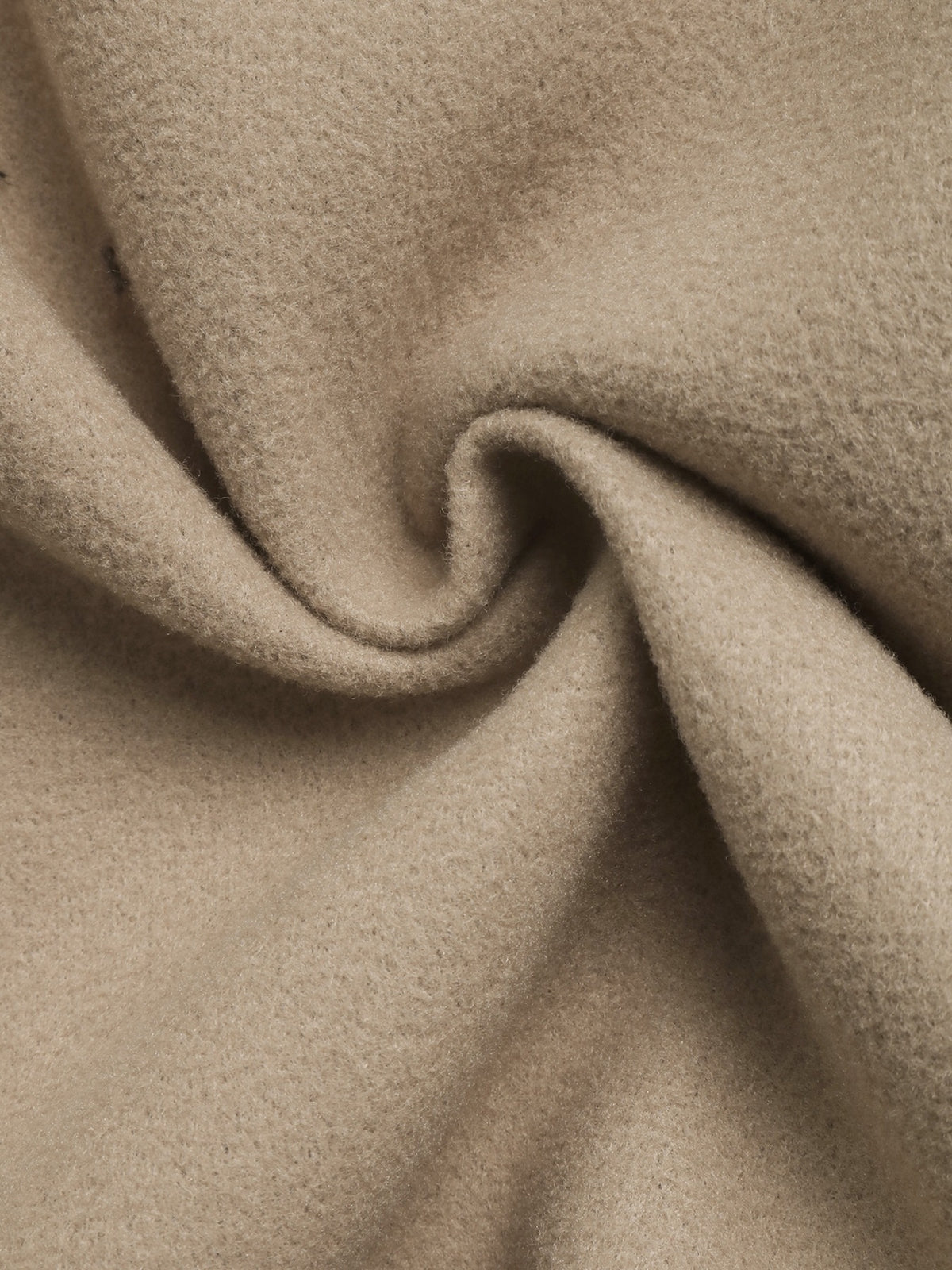 Margo & Main camel wool blend longline coat — close-up of the brushed wool blend fabric