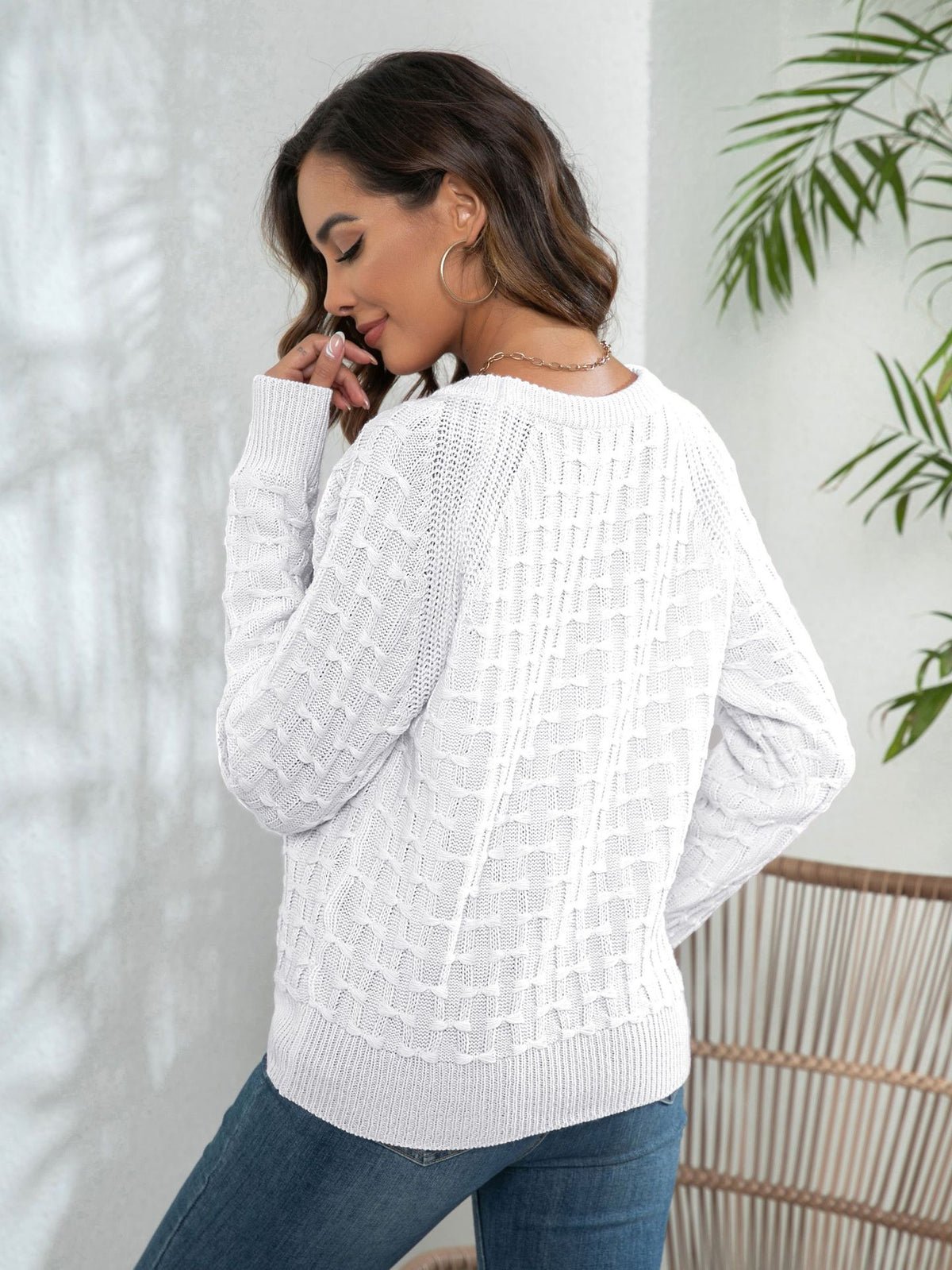 Vedette Button Detail Textured Knit Sweater