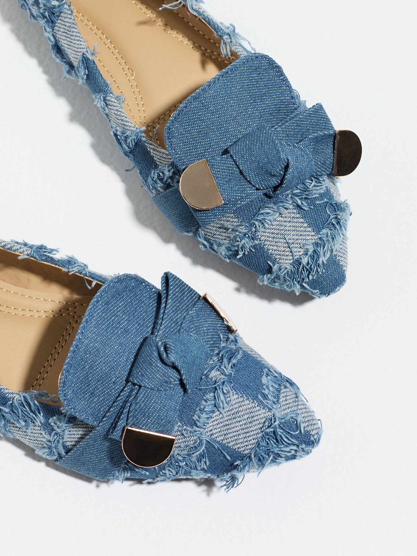 Margo & Main – blue denim pointed toe slip-on flats, detail view, US women's sizes