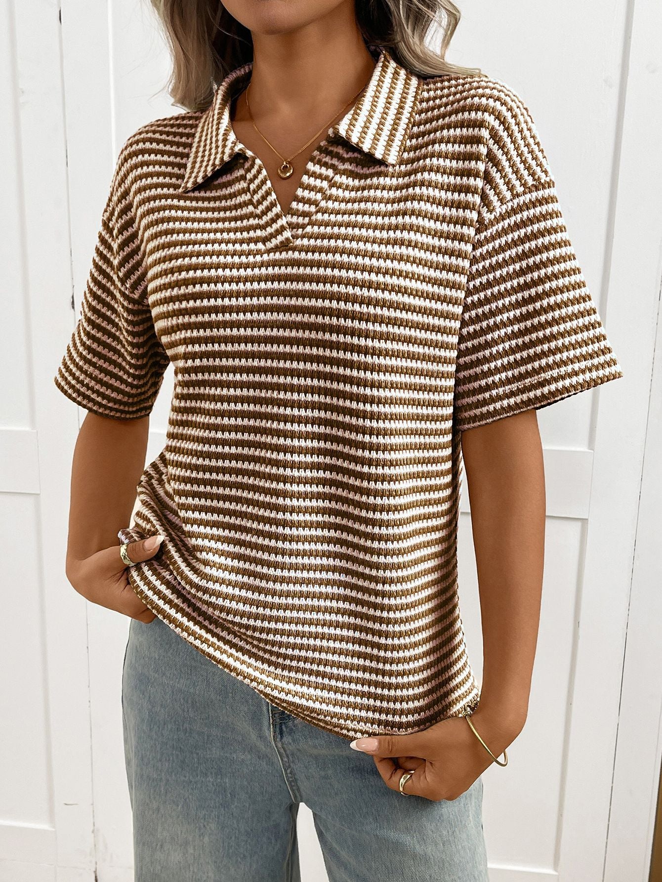 Mabel Textured Knit Polo Top