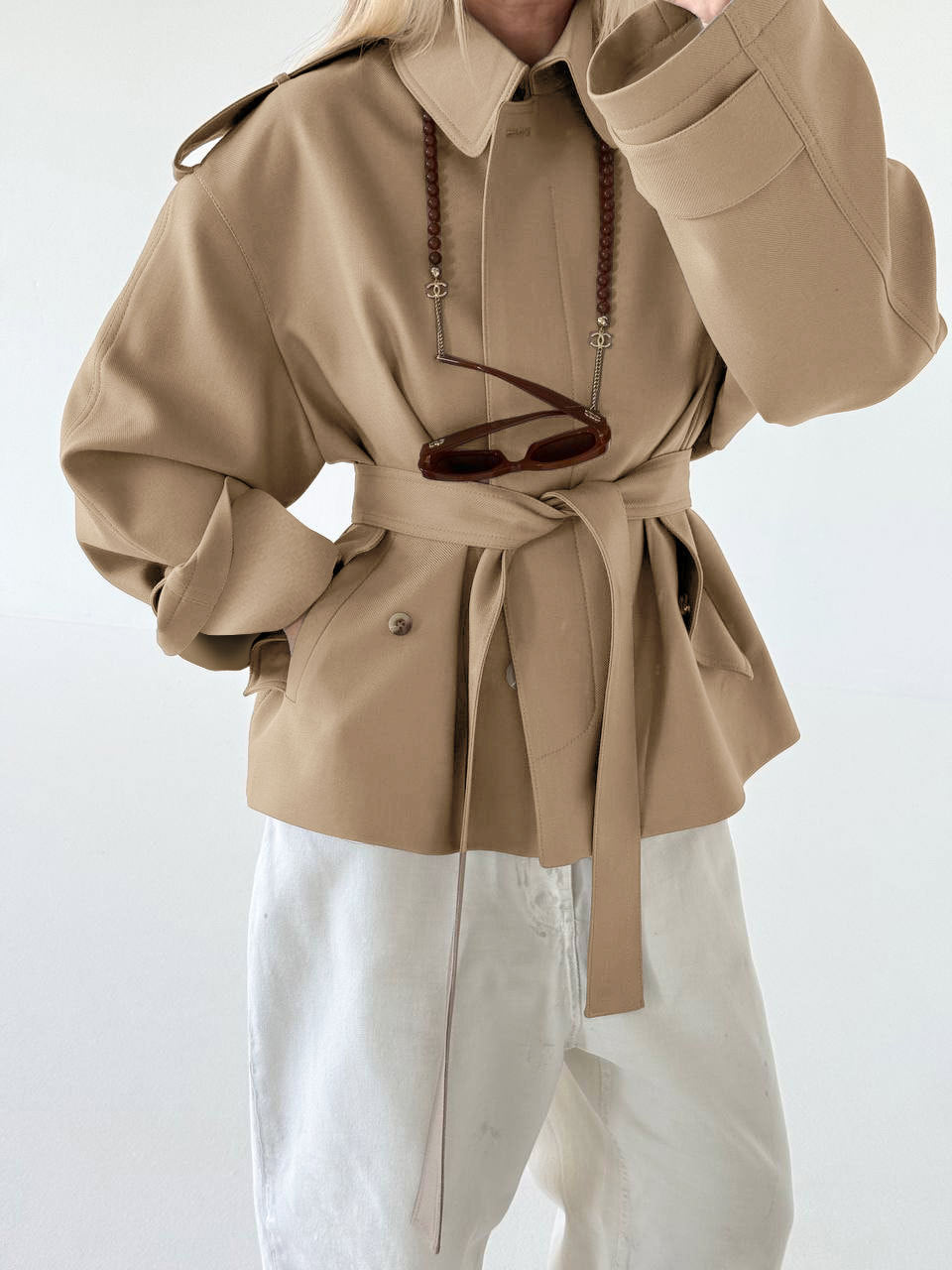 Danica Belted Collared Short Trench Jacket