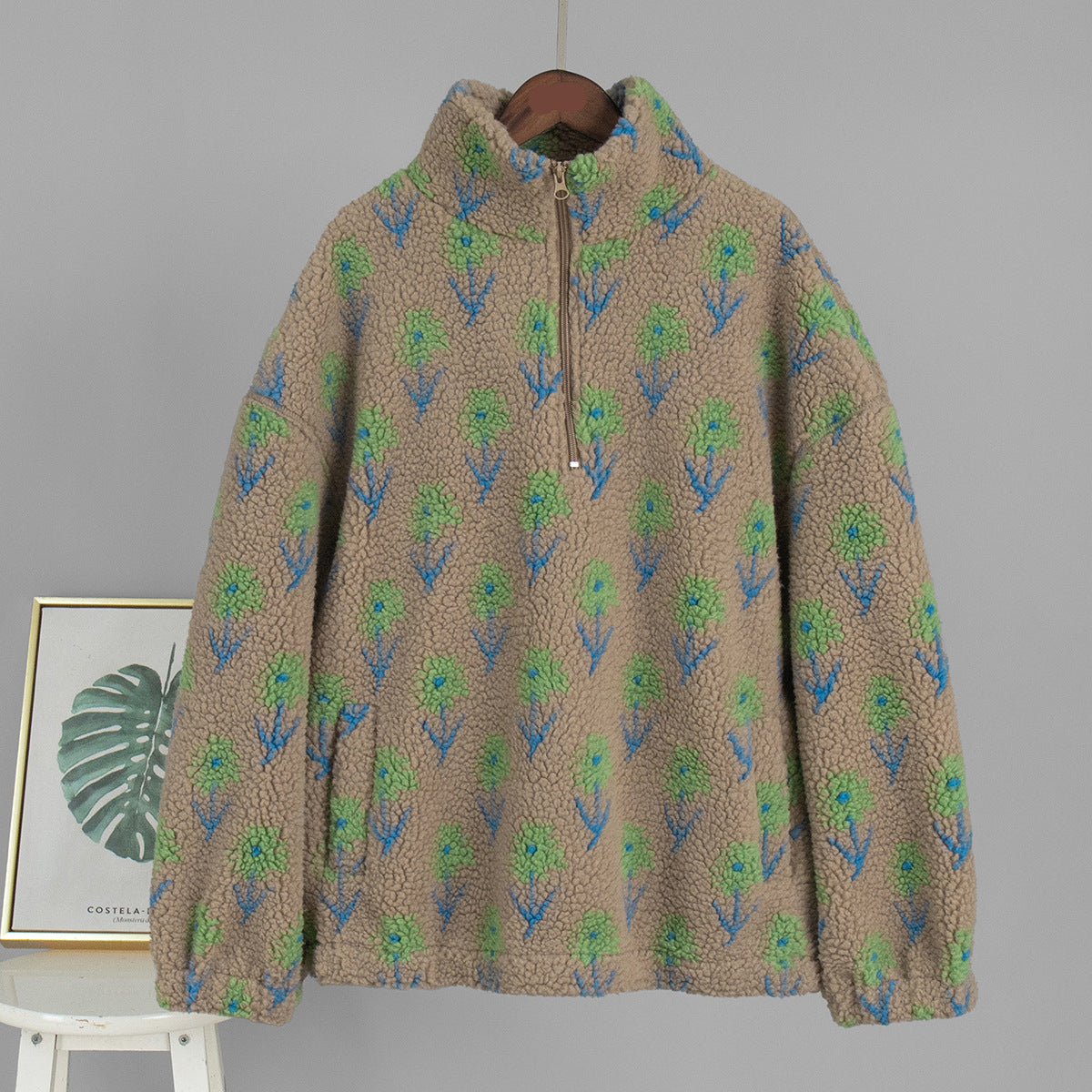 Garnet Floral Fleece Half-Zip Sweatshirt