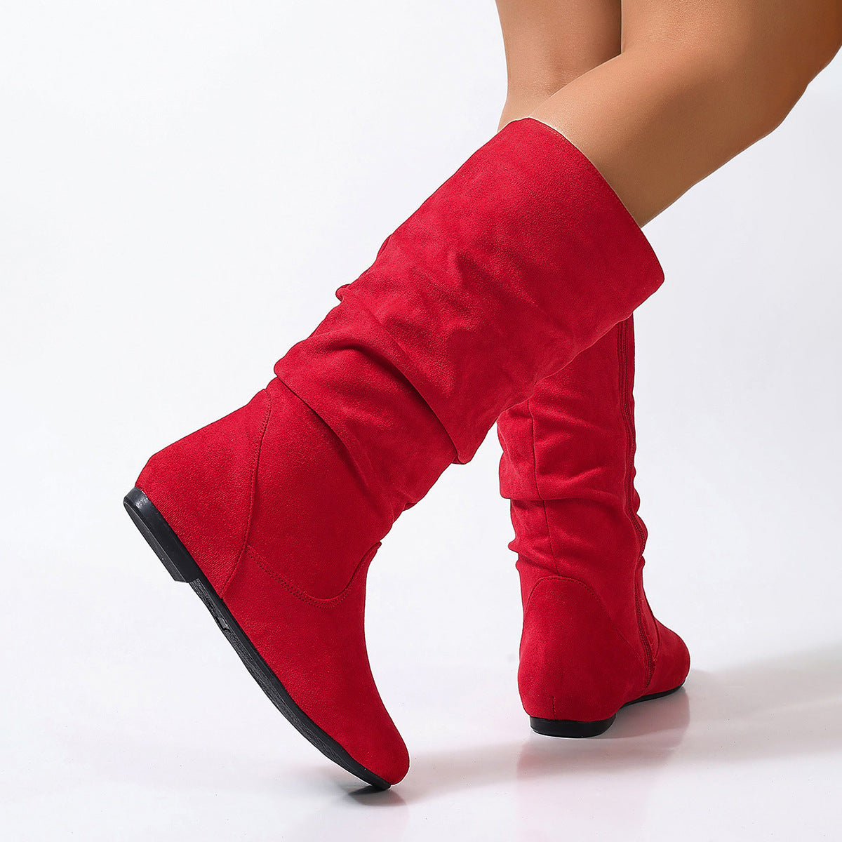 Frida Slouch Mid-Calf Flat Suede Boots