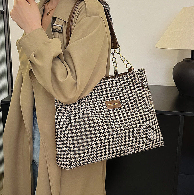 Lynxe Leopard Woven Canvas Chain Shoulder Bag