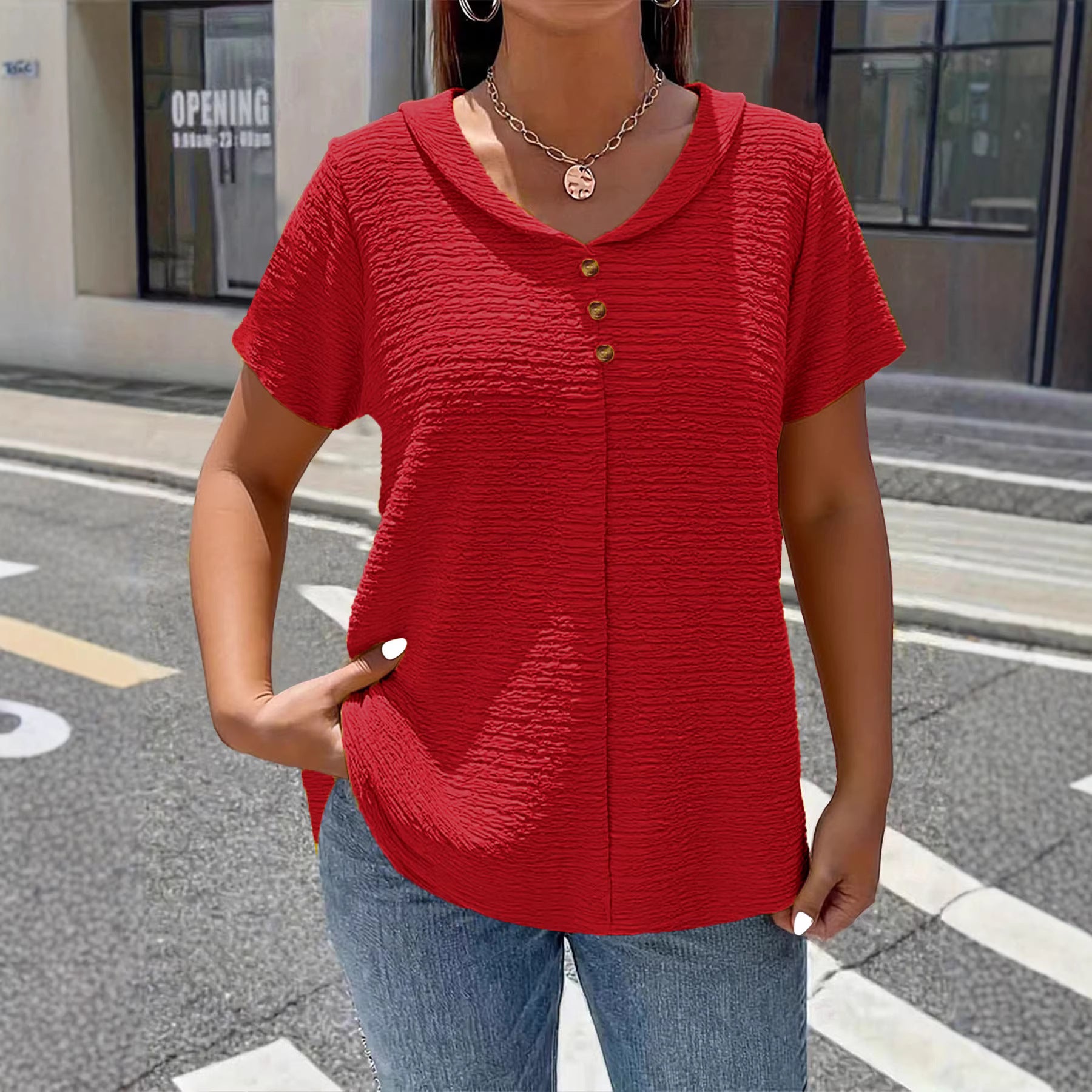 Etta Textured V-Neck Everyday Blouse