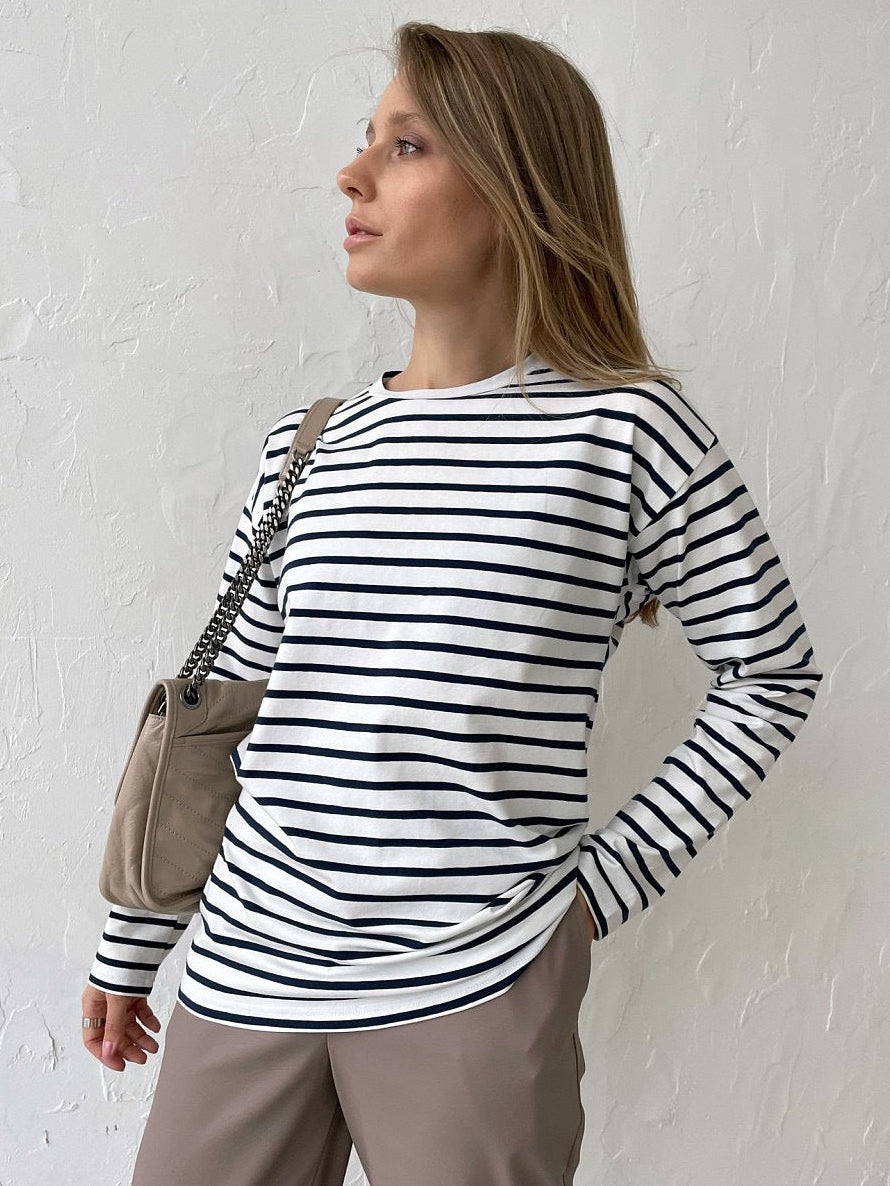 Demelza Striped Cotton Long Sleeve Tee