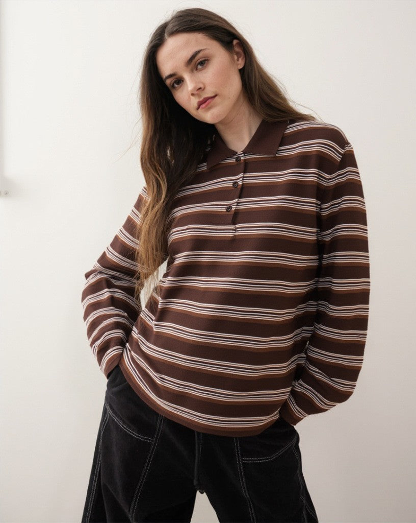 Esperanza Striped Cotton Long Sleeve Polo Shirt