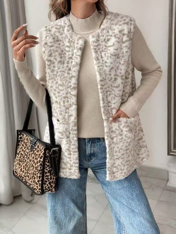 Peregrin Leopard Faux Fur Open Vest