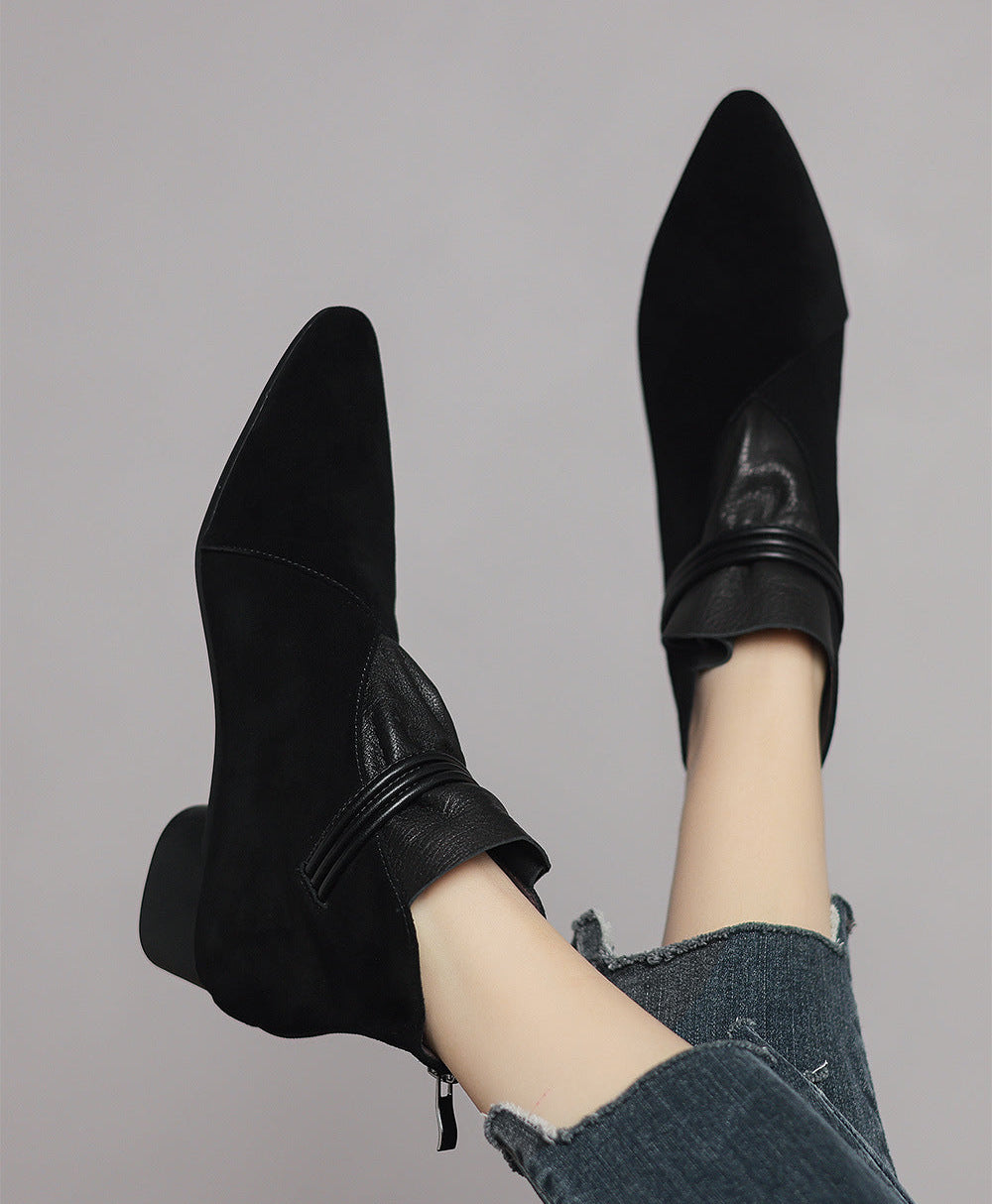 Margo & Main – pointed-toe suede ankle boots, angled view, US women's sizes