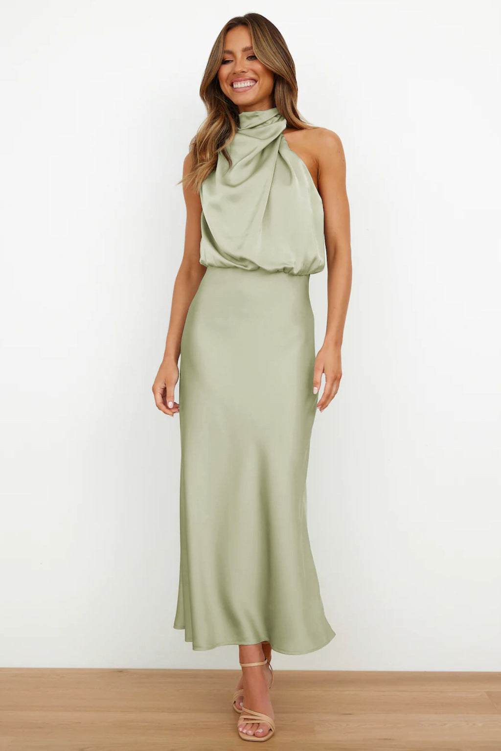 Elara Draped Satin Midi Dress