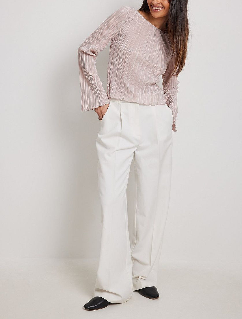 Floriana Plisse Bell Sleeve Tie-Back Blouse